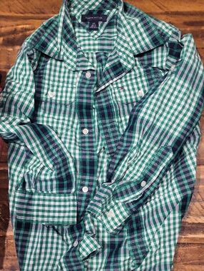 Tommy Hilfiger Green & Navy Plaid Casual Button-Down
